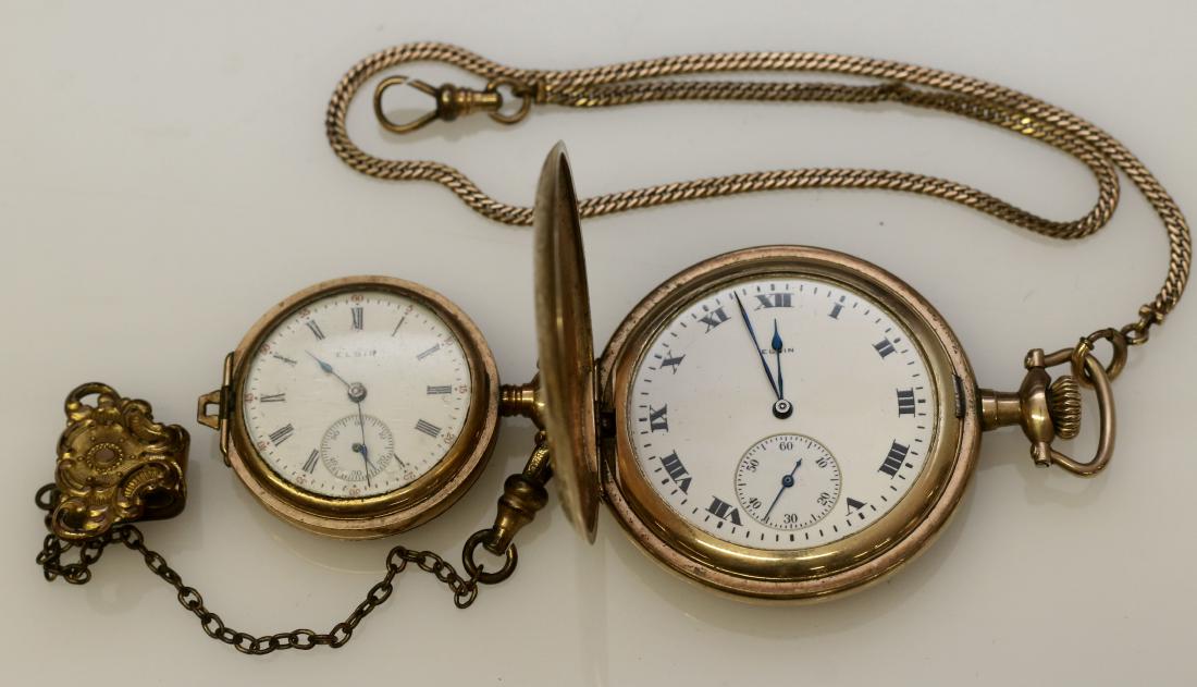 (2) ELGIN POCKET WATCHES AND CHAINS (1 of 3)