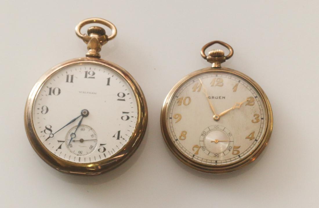 (2) POCKET WATCHES: GRUEN AND WALTHAM