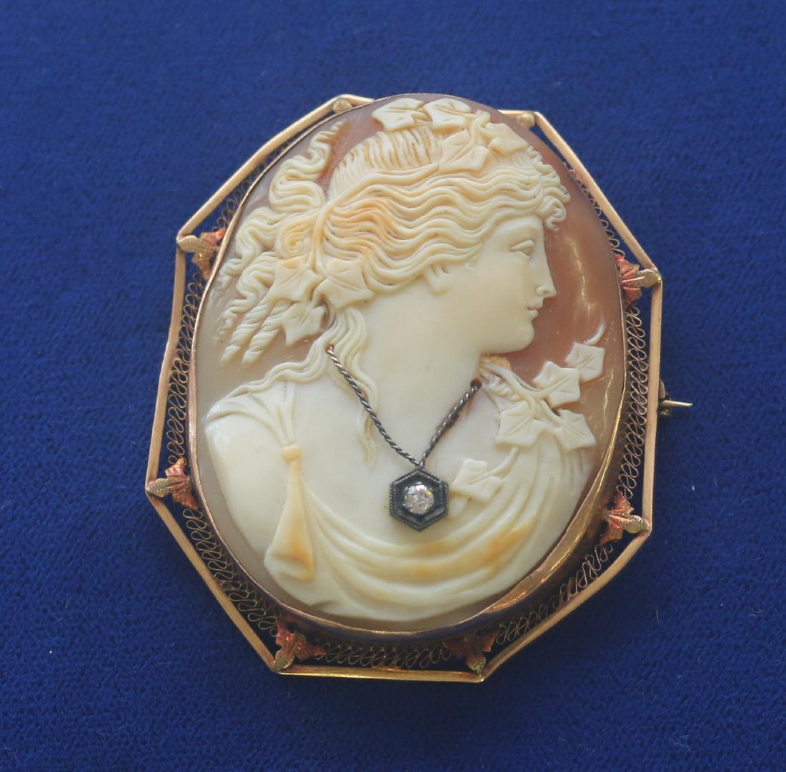 14K SHELL LARGE CAMEO BROOCH (1 of 2)