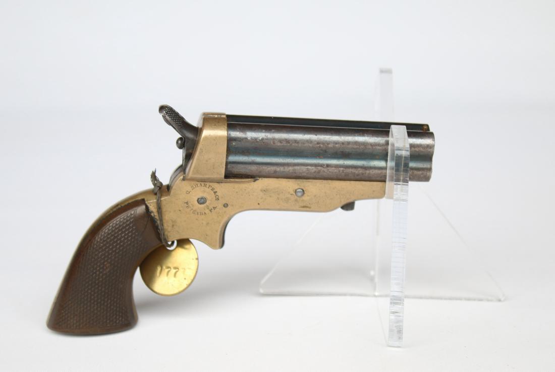 SHARPS 4 BARREL DERRINGER: SHARPS 4 BARREL DERRINGER .30CAL - SER# 11955 - RETAINS 50% BLUE