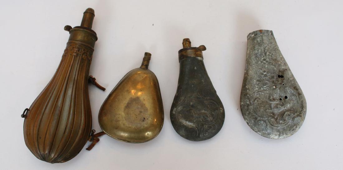 ANTIQUE POWDER FLASK LOT: ANTIQUE POWDER FLASK LOT 4 LOTS