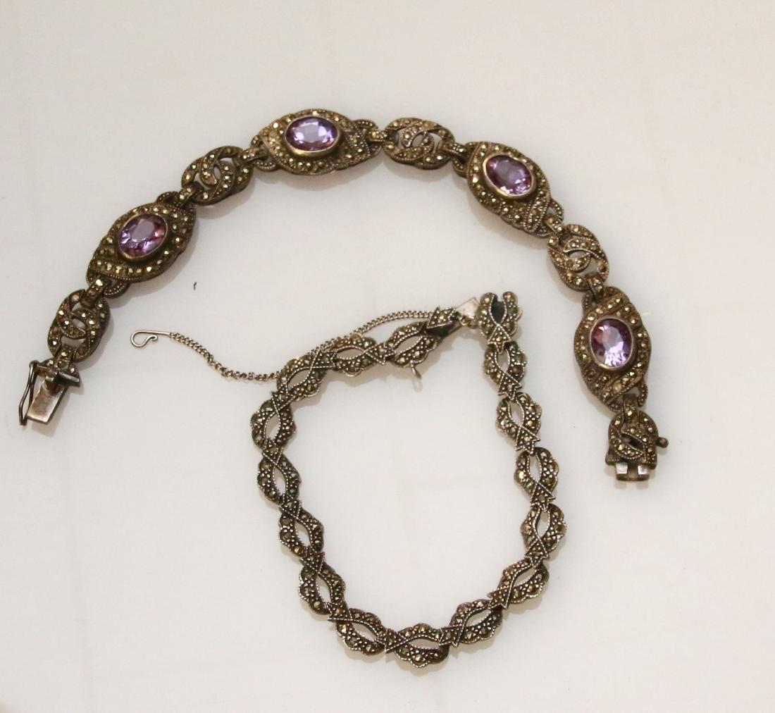 STERLING AND MARCASITE BRACELETS: ONE AMETHYST Dimensions: 7"