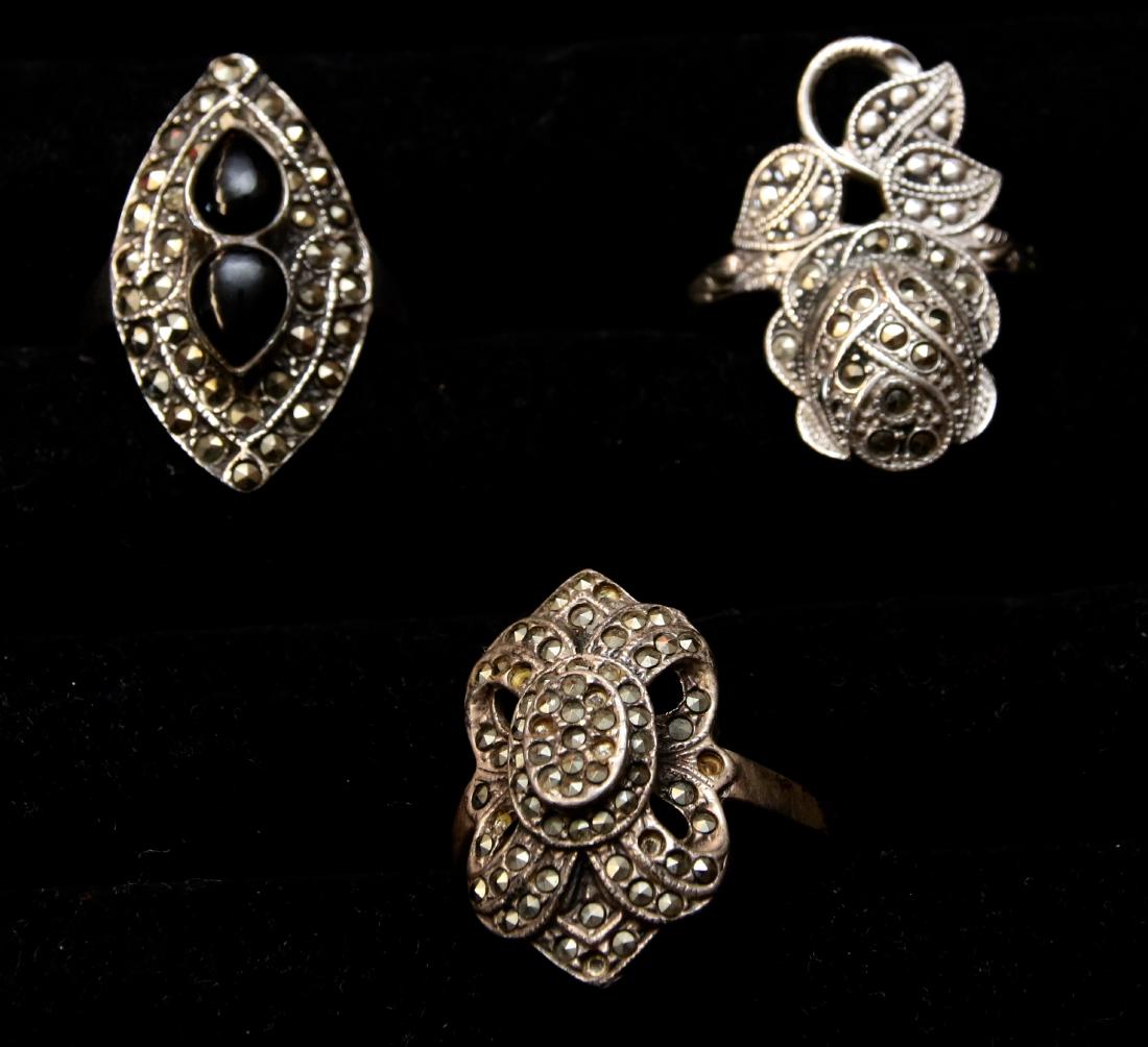 (3) STERLING AND MARCASITE RINGS: 3 LARGE RINGS Dimensions: SIZES 9 AND 10