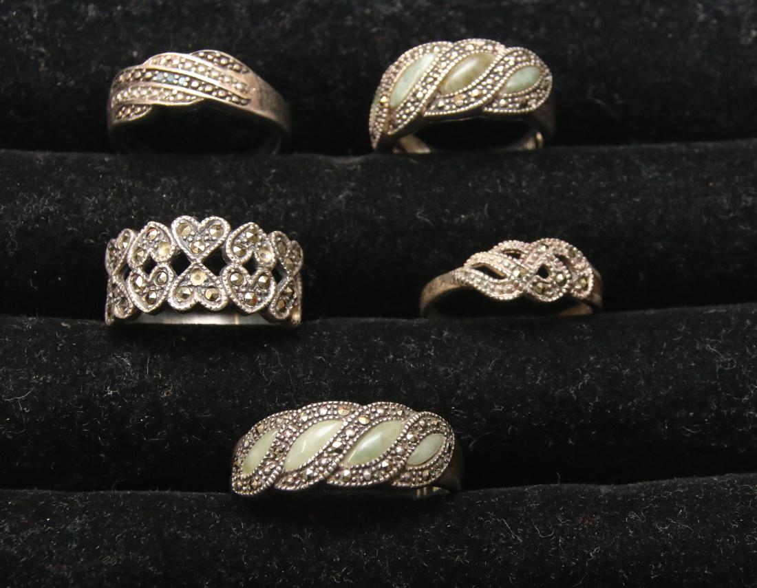(5) STERLING AND MARCASITE RINGS: VARIOUS STYLES - .70 OZT Dimensions: SIZES 6 TO 9