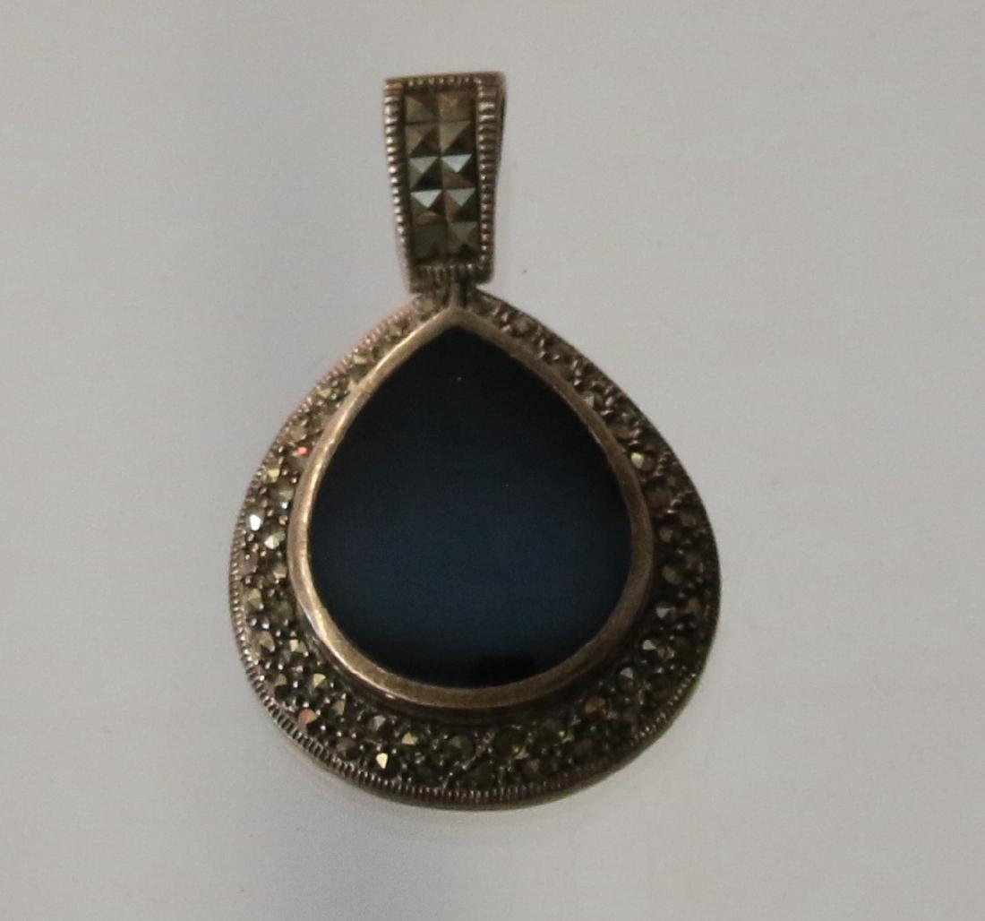 STERLING AND MARCASITE PENDANT: WITH ONYX - 5 OZT Dimensions: 1.8" X 1.2"