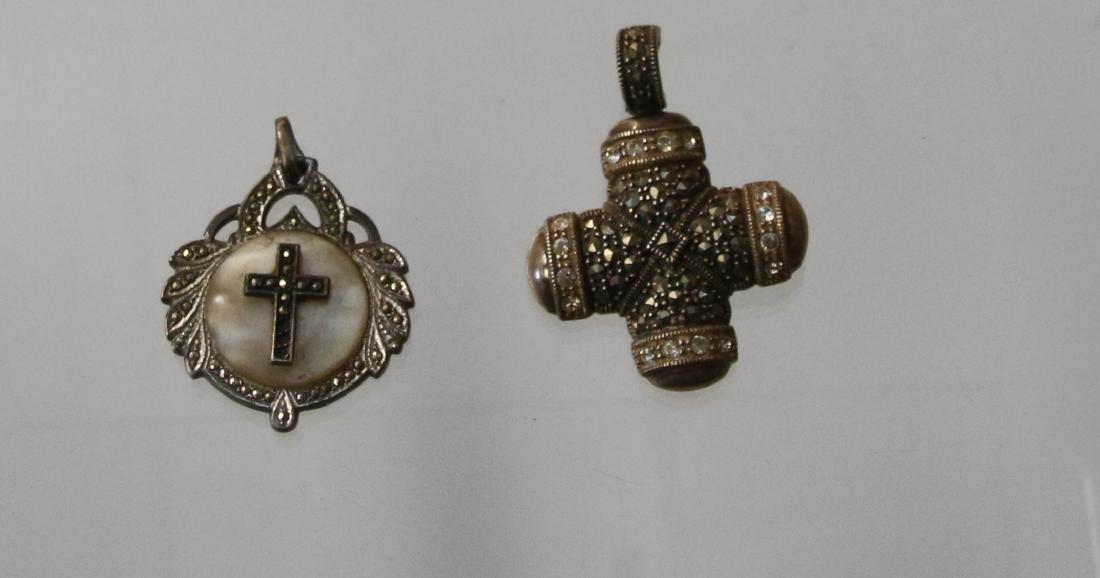 STERLING AND MARCASITE PENDANTS: 2 - CROSSES Dimensions: 1" DIAMETER