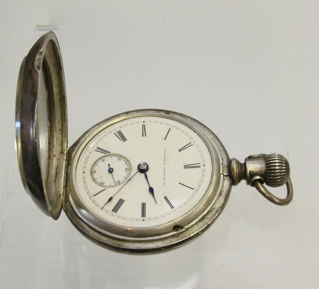 COIN SILVER POCKET WATCH: ILLINOIS WATCH CO. - COIN SILVER CASE - 5.8 OZT TOTAL WEIGHT