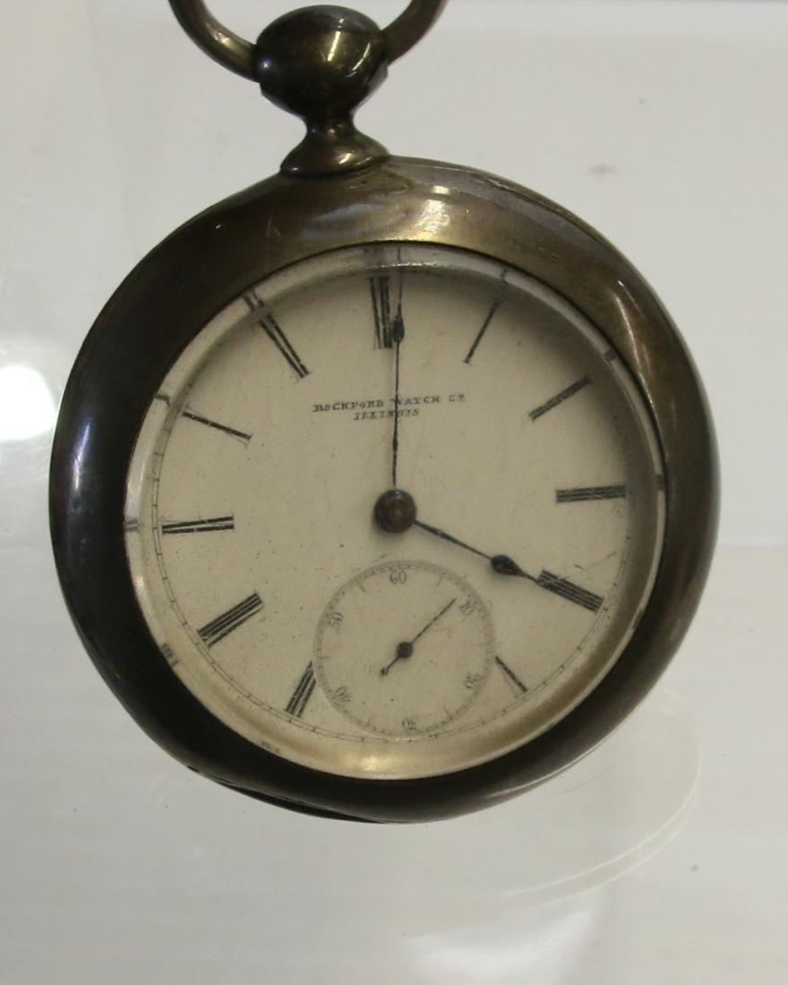 COIN SILVER POCKET WATCH: ROCKFORD WATCH CO. - ILLINOIS - DUEBER COIN SILVER CASE - 5.8 OZT TOTAL WEIGHT