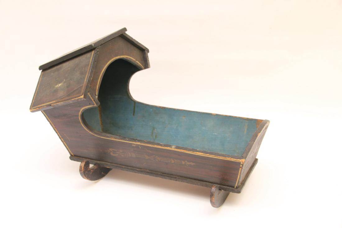 PAINTED WOODEN DOLL CRADLE (1 of 4)