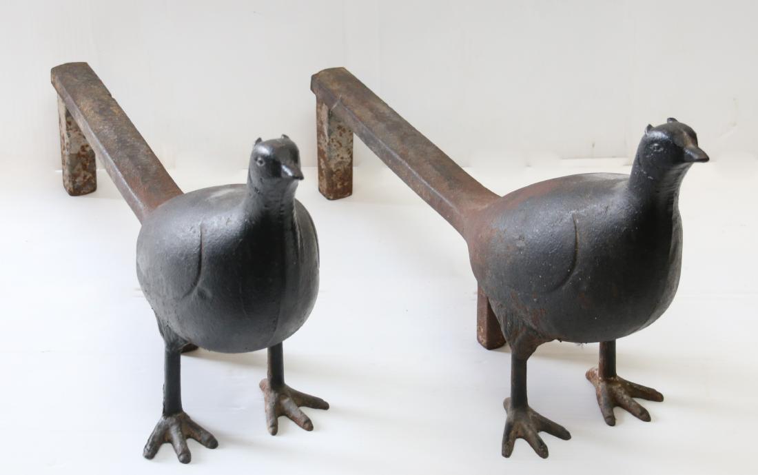 PR. OF CAST IRON PHEASANT ANDIRONS (1 of 3)