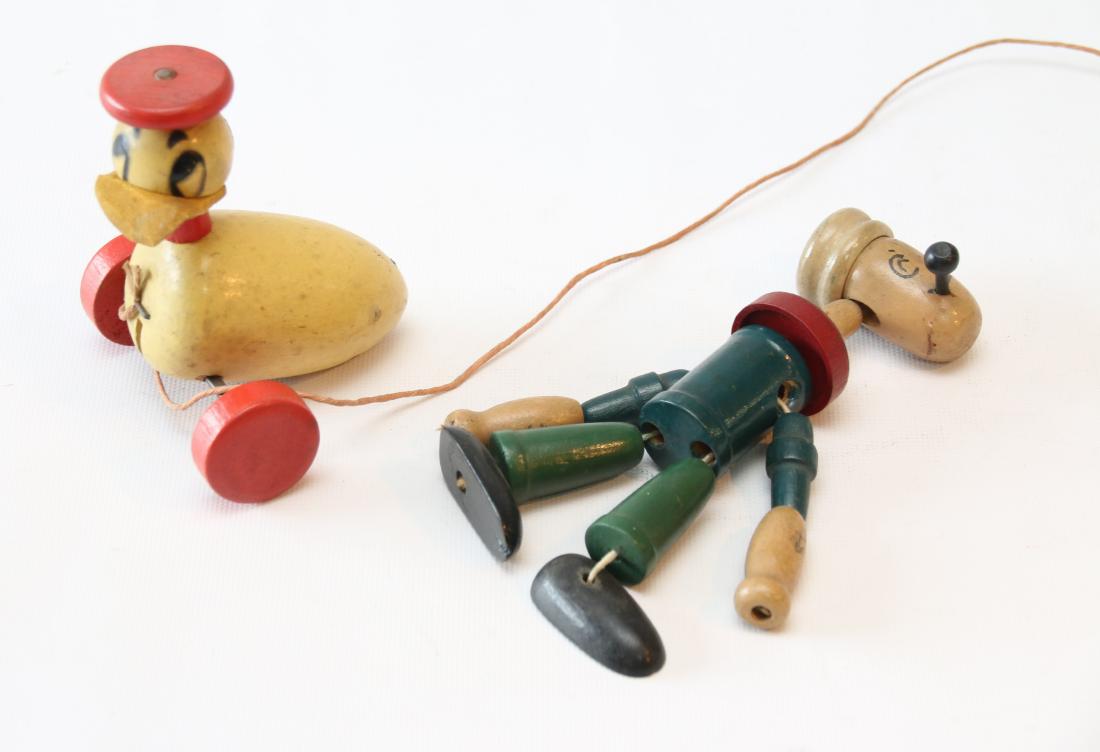 PR. OF SCHOENHUT TOYS: POP-EYE FIGURE AND DUCK PULL TOY