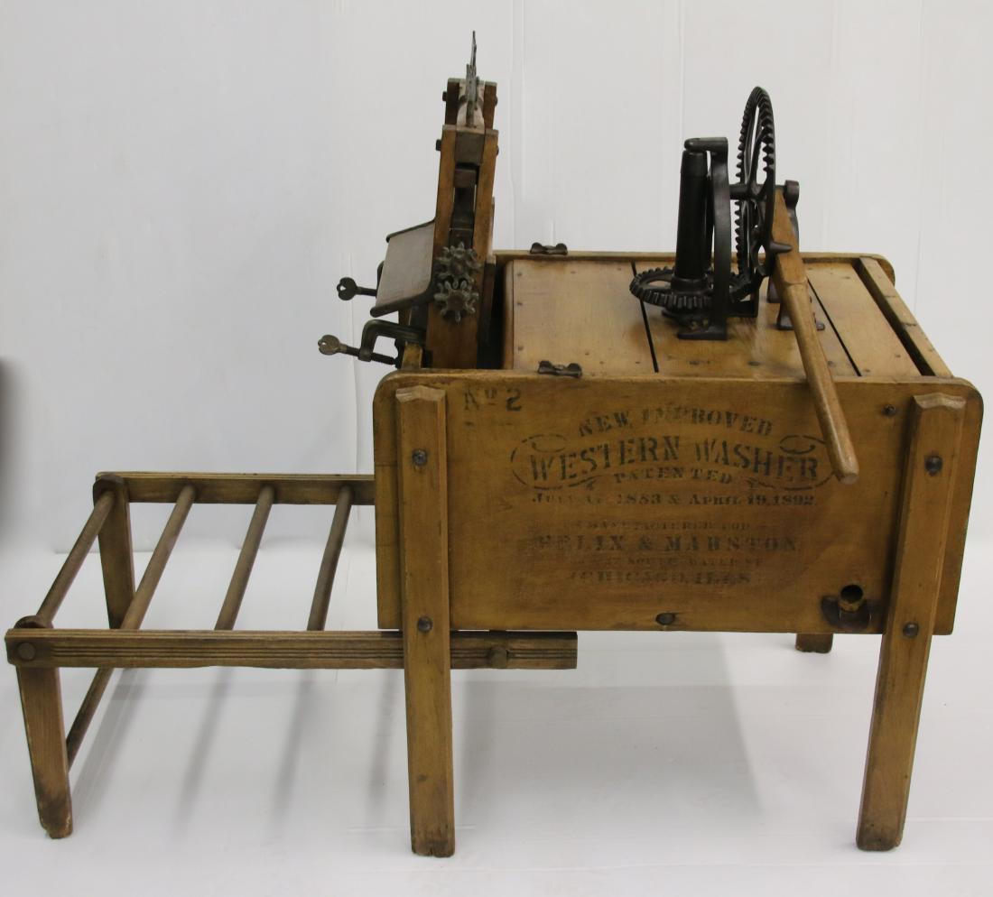 ANTIQUE WOODEN WASHER WITH WRINGER (1 of 3)