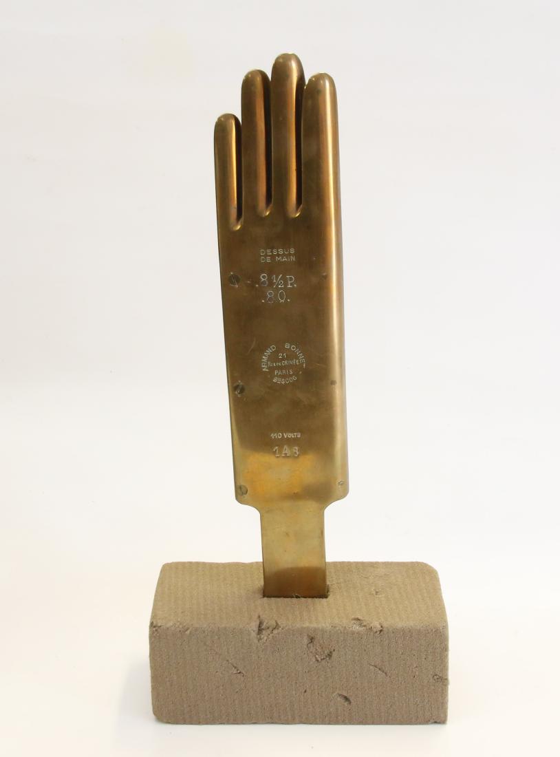 FRENCH GLOVE IRON: BRASS GLOVE IRON - LARGER FINGERS - ARMAND BONNE 21 PARIS 17" X 3 1/4"