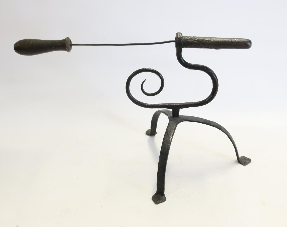 GOFFERING IRON: MONKEY TAIL WITH TRI POD BASE - HAND WROUGHT 9 1/2"