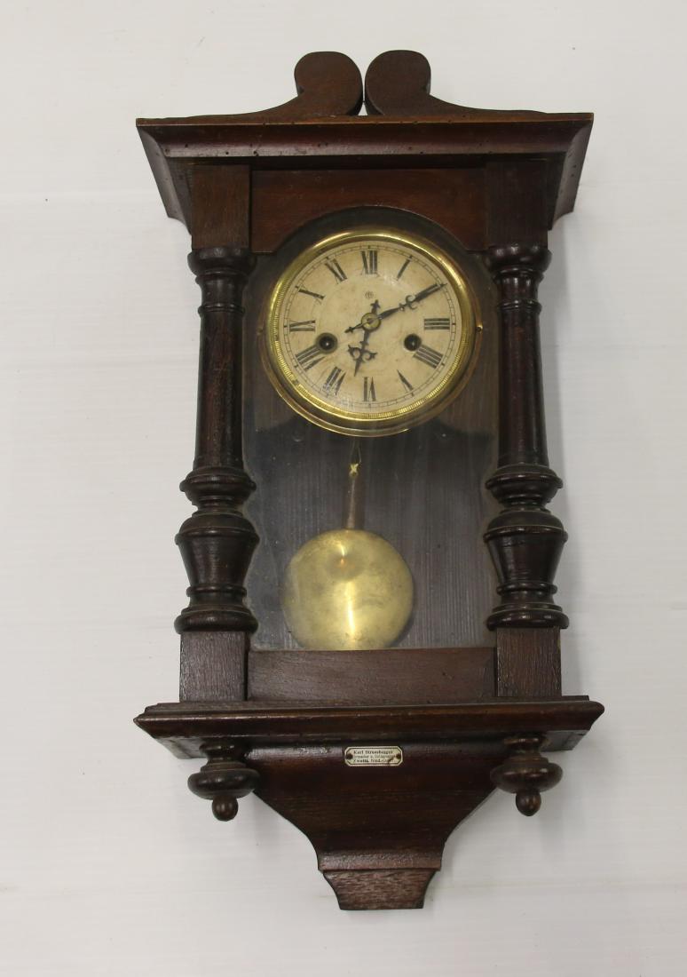 KARL STRASSBERGER WALL CLOCK: KARL STRASSBERGER WALL CLOCK KEY WIND DIMENSIONS: 19"X10"