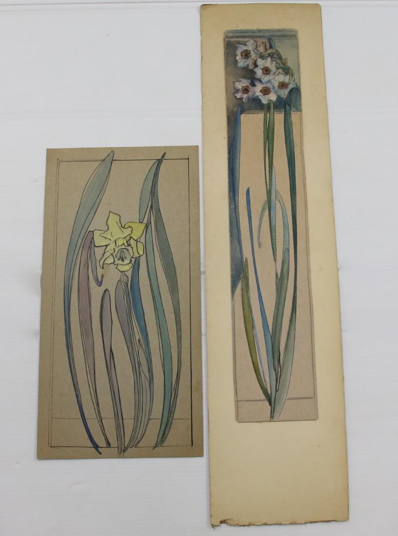 PR. OF HAND COLORED FLORAL DRAWINGS (1 of 2)