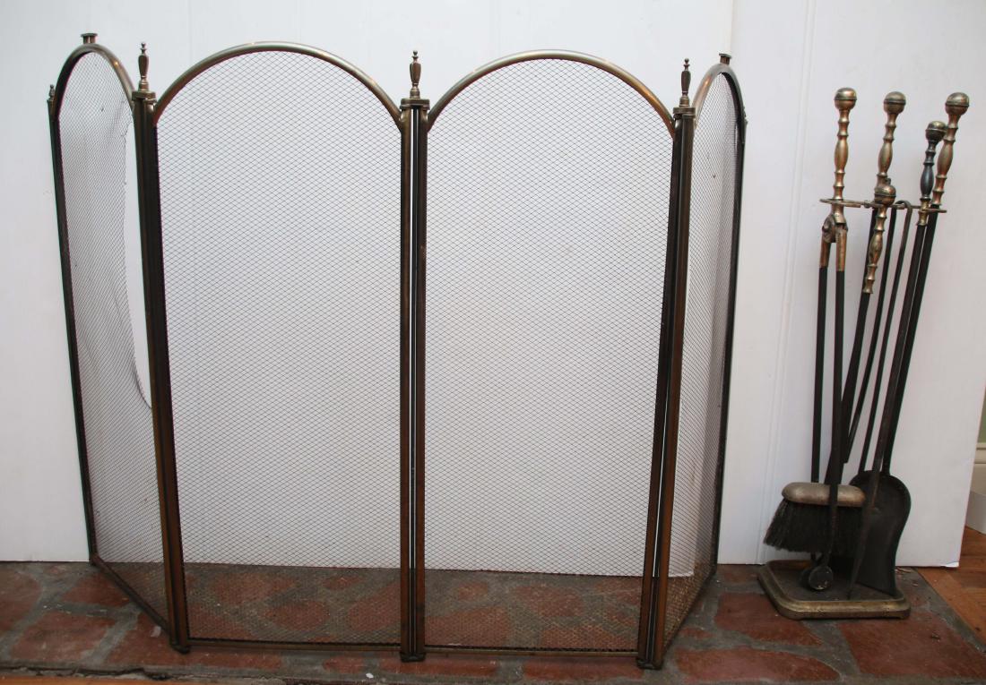 FIREPLACE SET: FIREPLACE SCREEN AND TOOLS 32 1/2" X 38" SCREEN