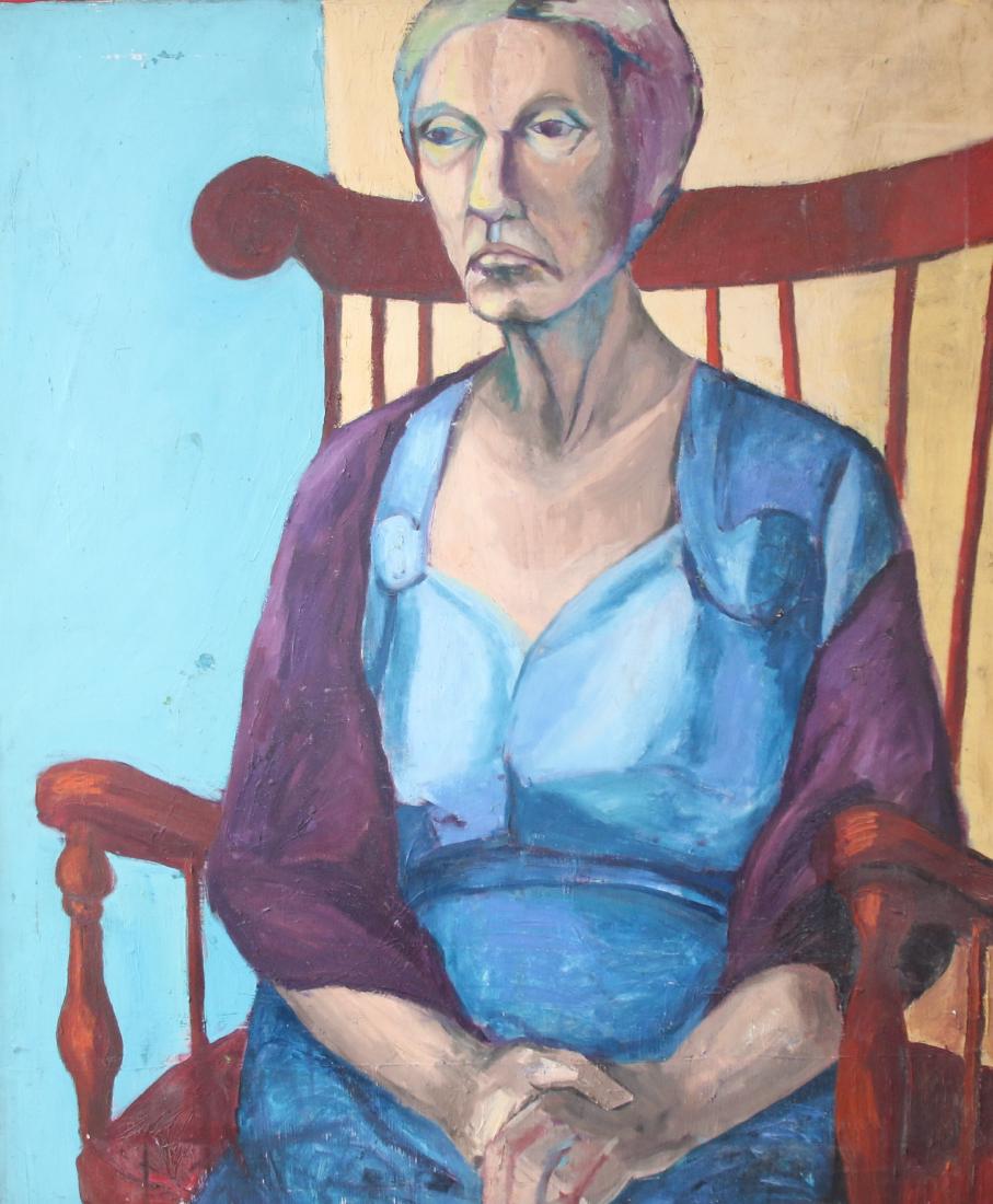 UNSIGNED OIL ON CANVAS: ATTRIBUTED TO STEIR - "WOMAN IN ROCKING CHAIR" 30" X 36"