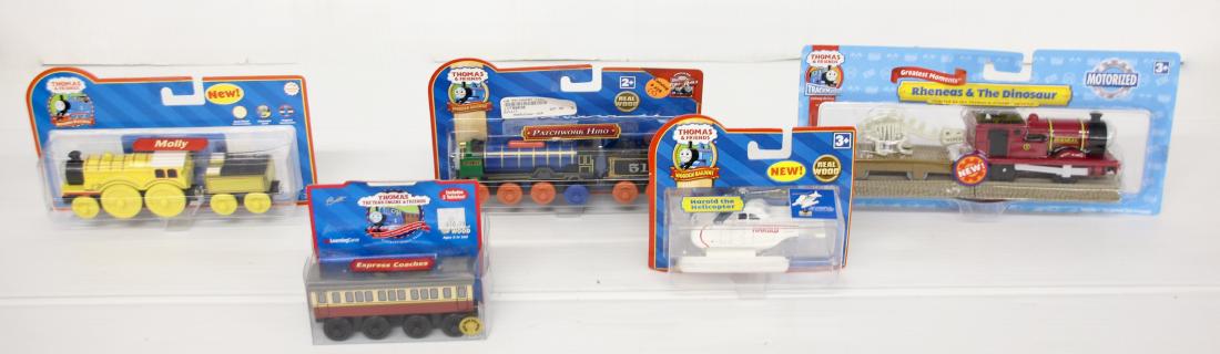 (5) Thomas & Friends Cars: Patchwork Hiro, Molly, Harold the Helicopter, Express Coaches, Rheneas & the Dinosaur