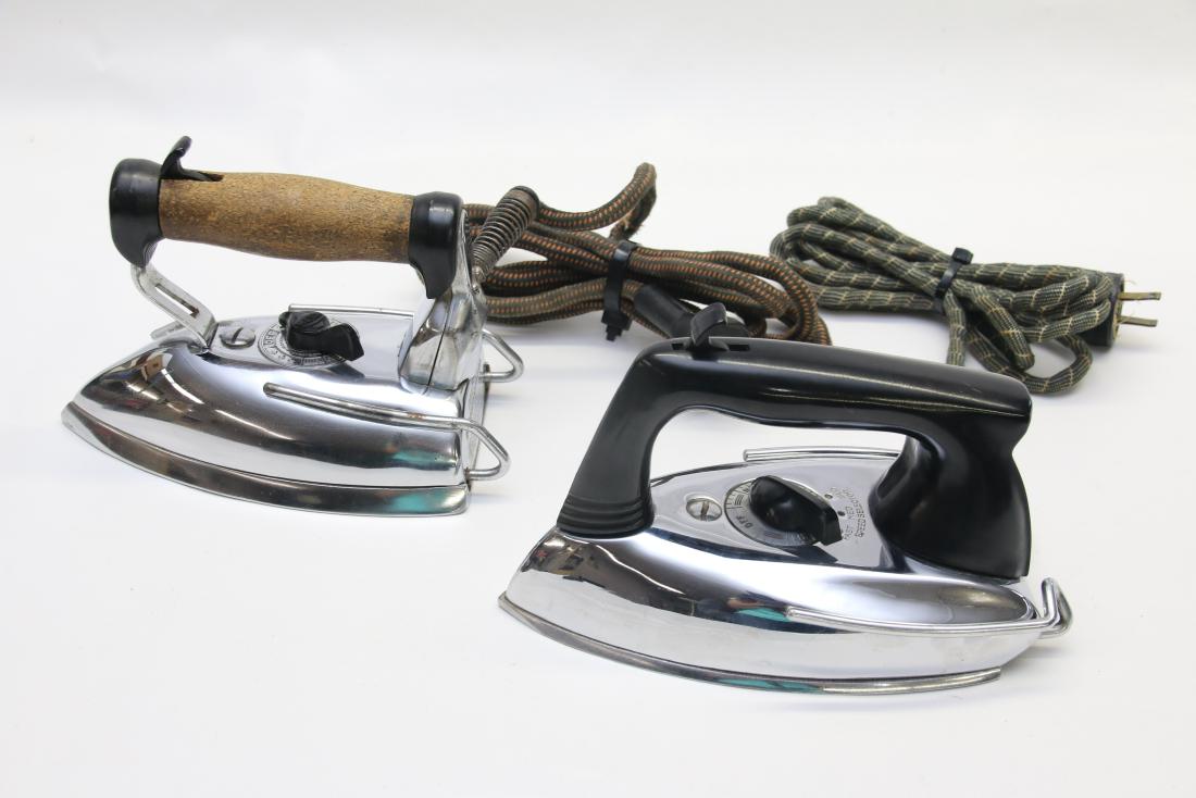 PAIR OF ELECTRIC IRONS: MONTGOMERY WARD AND CO. & PROCTOR SNAP STAND SPEED IRON NO.930