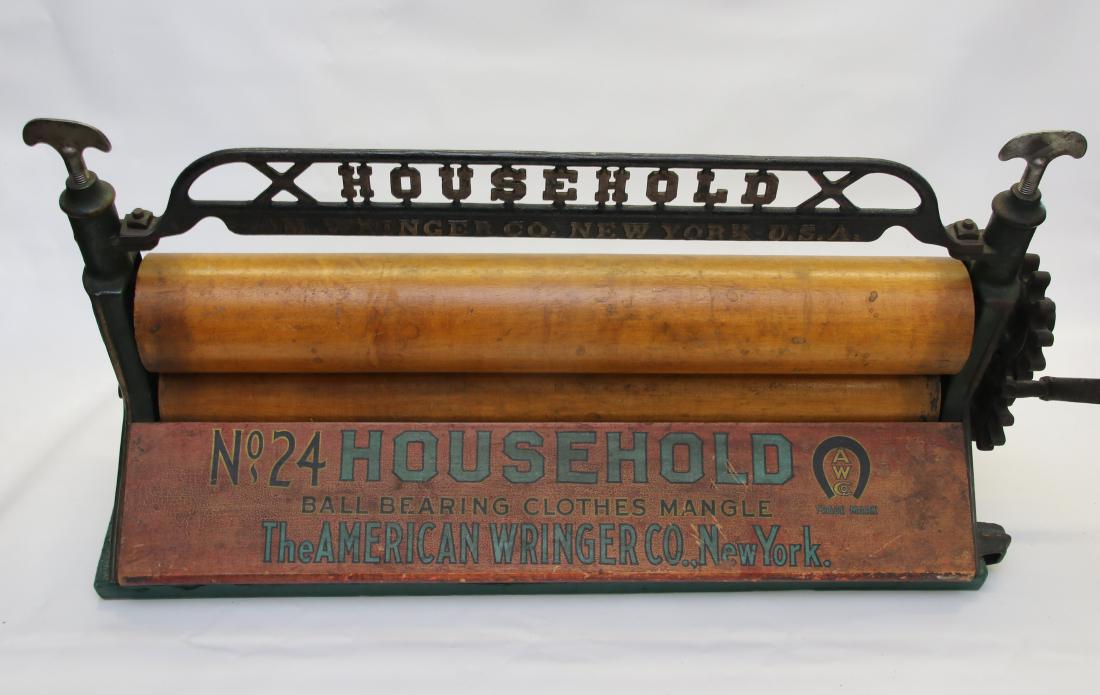 MANGLE: "HOUSEHOLD" CLAMP ON WITH WOOD ROLLERS - ORIGINAL PAINT