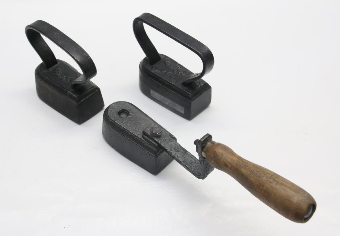 GROUP OF POLISHING IRONS: (3) GENEVA, MAHONEY, SHIRT POLISHER WITH LONG HANDLE