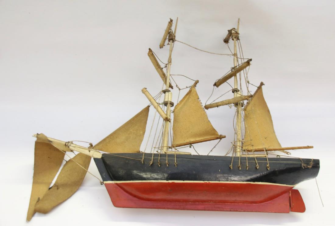 WOODEN SAILING SHIP: WOOD WITH COTTON SAILS - 18"