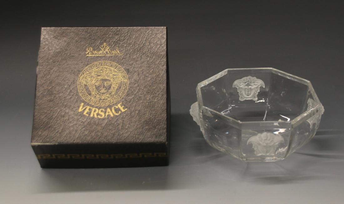 ROSENTHAL CRYSTAL BOWL: VERSACE" MEDUSSA LUMLERE - FIGURAL CRYSTAL BOWL WITH ORIGINAL BOX 6 1/2" X 3 3/4