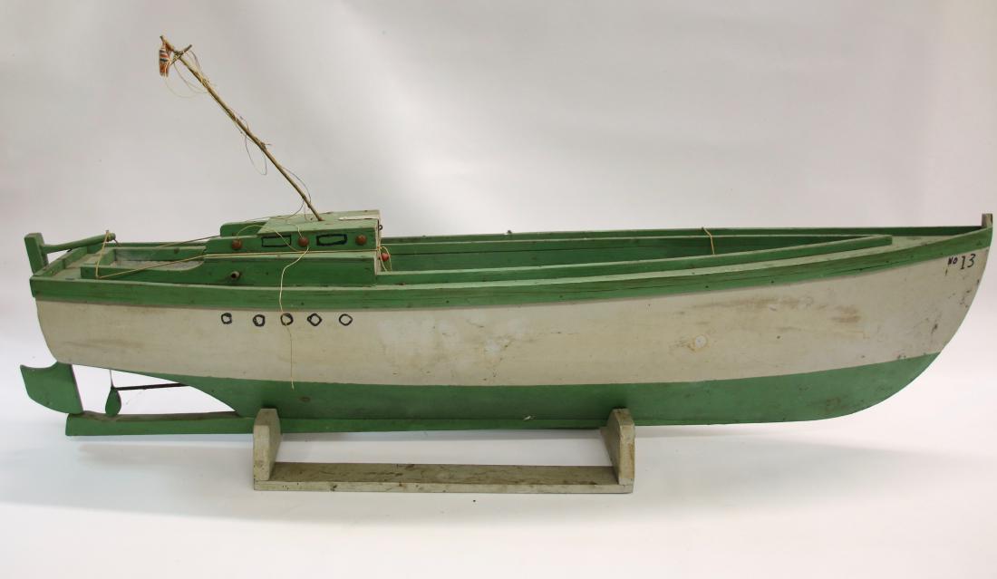 FOLK ART SHIP: HAND PAINTED WOODEN SHIP WITH STAND - "CORNER BROOK" #13 36"