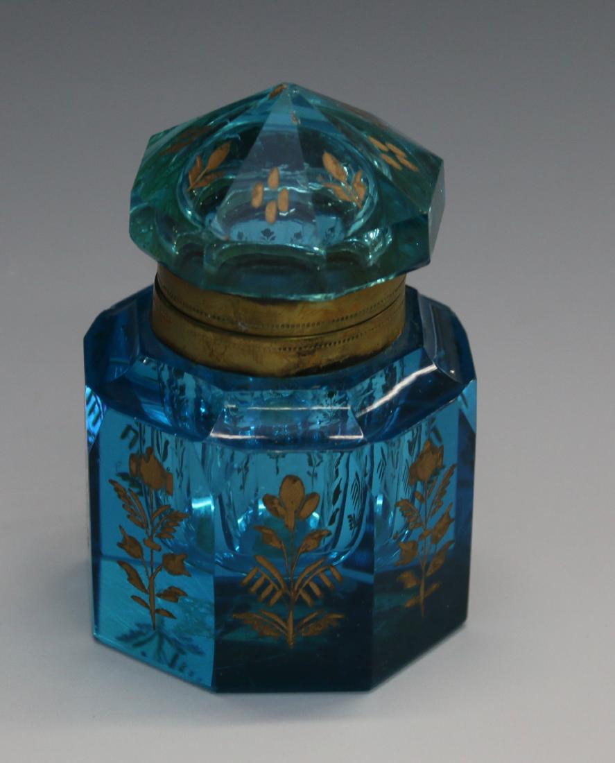 CUT GLASS COLORED INK WELL (1 of 4)