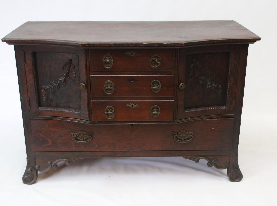 OAK SIDEBOARD: THREE DRAWERS AND TWO DOORS OVER ONE DRAWER 54" X 25" X 36"