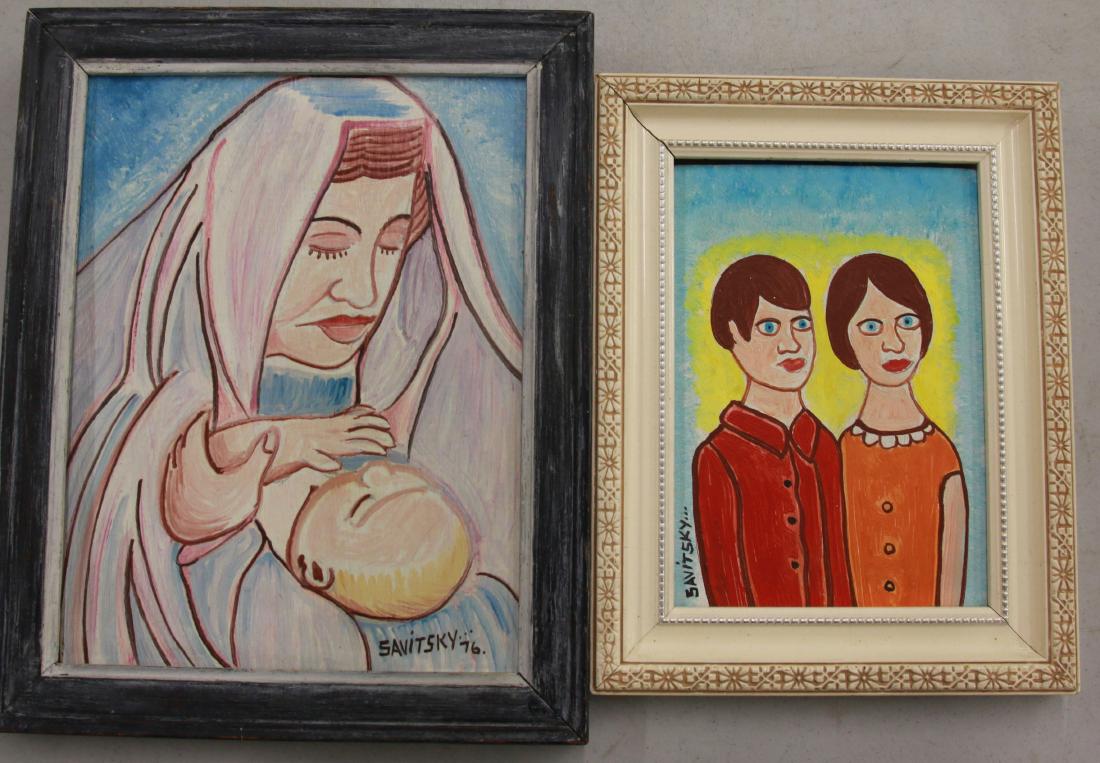 PR. OF JACK SAVITSKY OIL ON BOARDS: MOTHER AND CHILD" AND "THE FOLKS" OIL ON BOARD - FROM THE COLLECTION OF MARY LOU AND JACK SAVITT 5" X 7" - 7" X 9