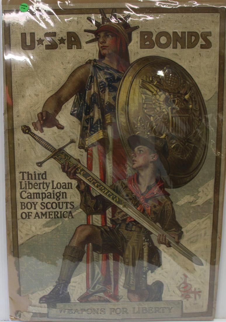 U.S.A. BONDS POSTER: WWI BONDS POSTER - "WEAPONS FOR LIBERTY" - THIRD LIBERTY LOAN CAMPAIGN BOY SCOUTS OF AMERICA 20" X 30"