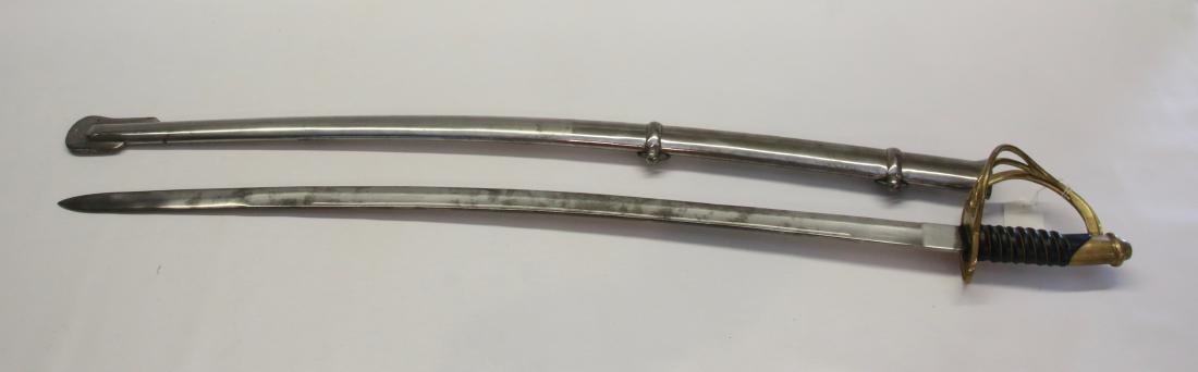CAVALRY SWORD: CIVIL WAR TYPE CAVALRY SWORD WITH SCABBARD MARKED INDIA - BLADE UNMARKED 33 1/2" BLADE