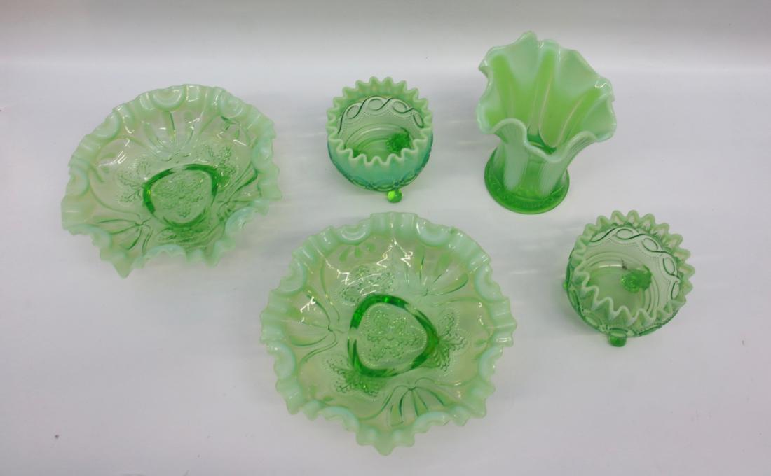 GROUP LOT OF GREEN OPALESCENT GLASS (1 of 2)