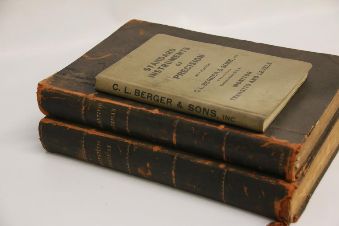 GROUP LOT OF BOOKS: (3) INCLUDING - "STANDARD INSTRUMENTS OF PRECISION" BY: C.L. BERGER AND SONS, 38TH EDITION - SCIENTIFIC AMERICAN VOLUME 6 1861-1863 - SCIENTIFIC AMERICAN VOLUME 9, 1863-1864