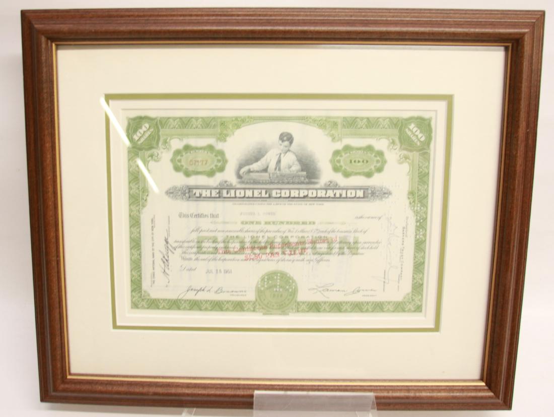 FRAMED LIONEL STOCK CERTIFICATE (1 of 2)