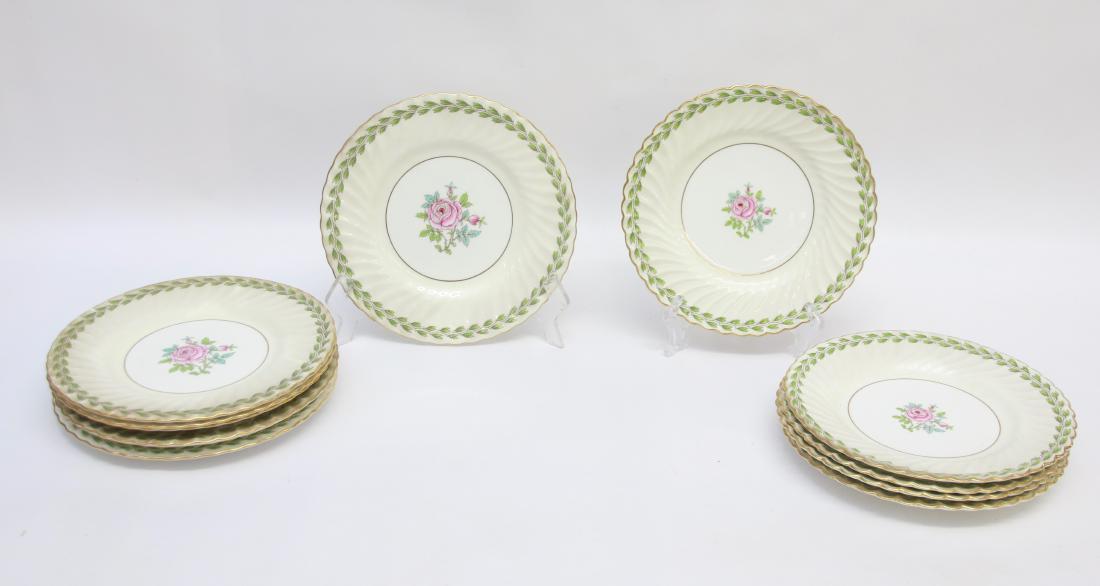 12 - MINTON PLATES: ROSE WITH LEAF BORDER - MINTON BONE CHINA Dimensions: 9"