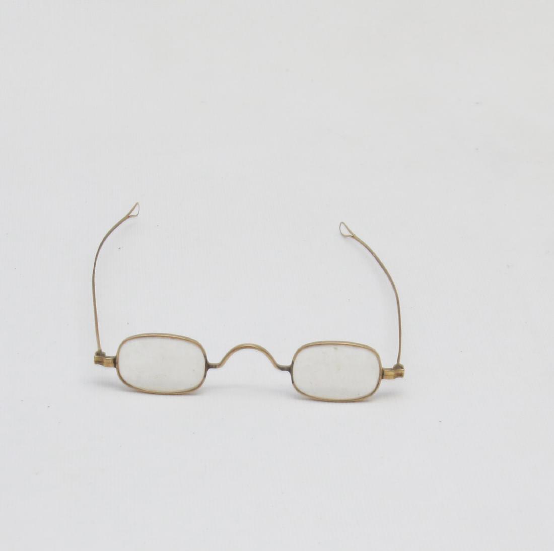 GOLD EYE SPECTACLES: ROUNDED SQUARE LENSES - UNMARKED - 10 OR 14K Dimensions: 4 1/4" X 5"