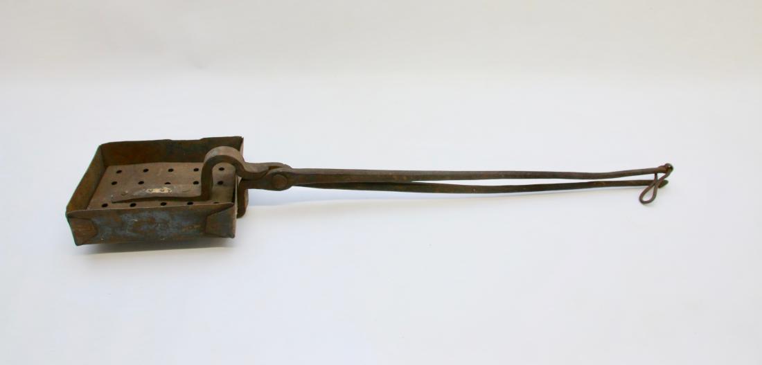 EARLY IRON LARD PRESS: HANDMADE IRON LARD PRESS IN UNUSUAL FORM Dimensions: 30" L