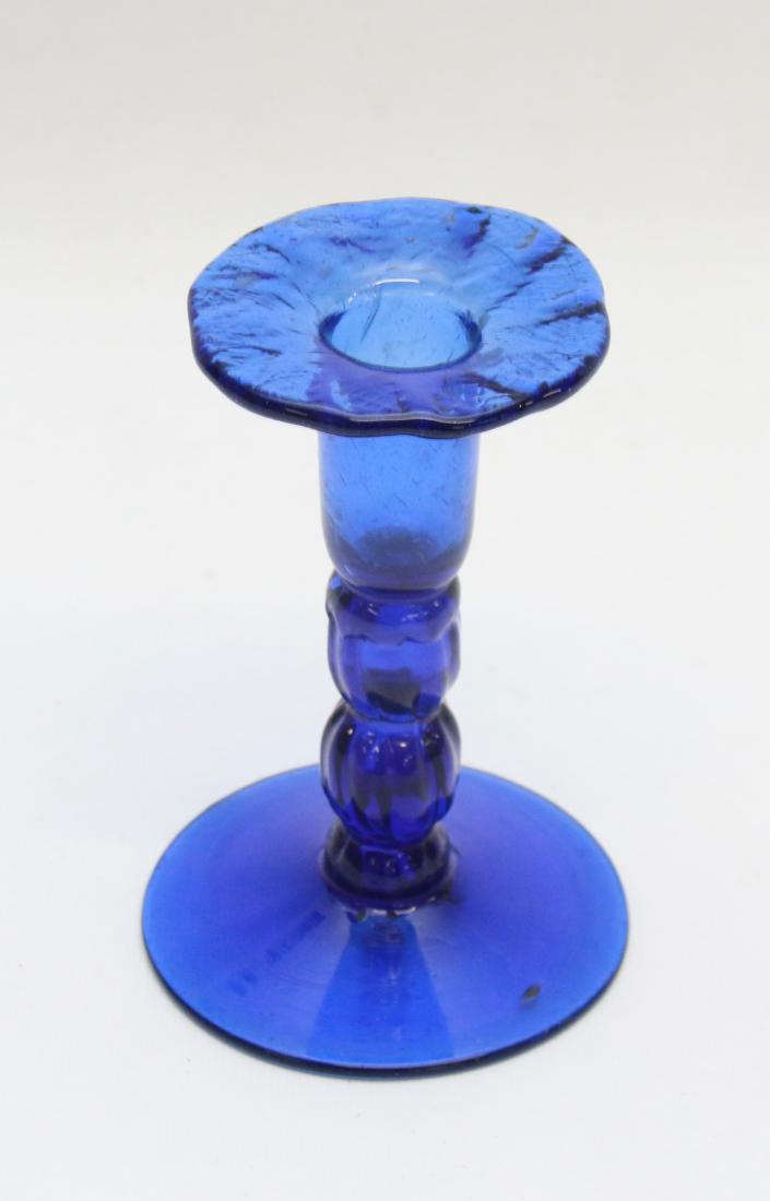 COBALT BLUE CANDLESTICK: BLOWN GLASS CANDLESTICK Dimensions: 5 1/4"