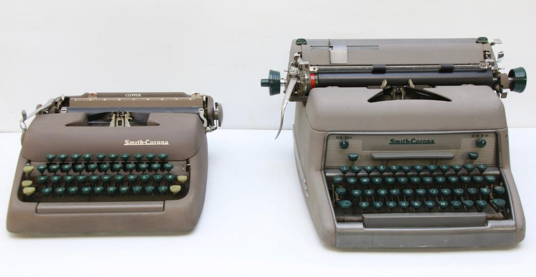 PR. OF VINTAGE TYPEWRITERS: SMITH CORONA TYPEWRITERS - CLIPPER #50147413 AND # 88E 4037922-1 Dimensions: 12" X 12 1/2" X 5" - 12 1/2" X 15 1/2" X 9"