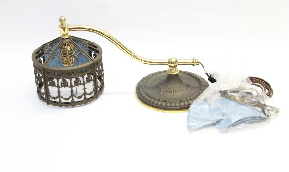 BRASS AND METAL PIANO LIGHT: FABRIC INSERTS AND NEW WIRING Dimensions: 19" X 8 1/2"