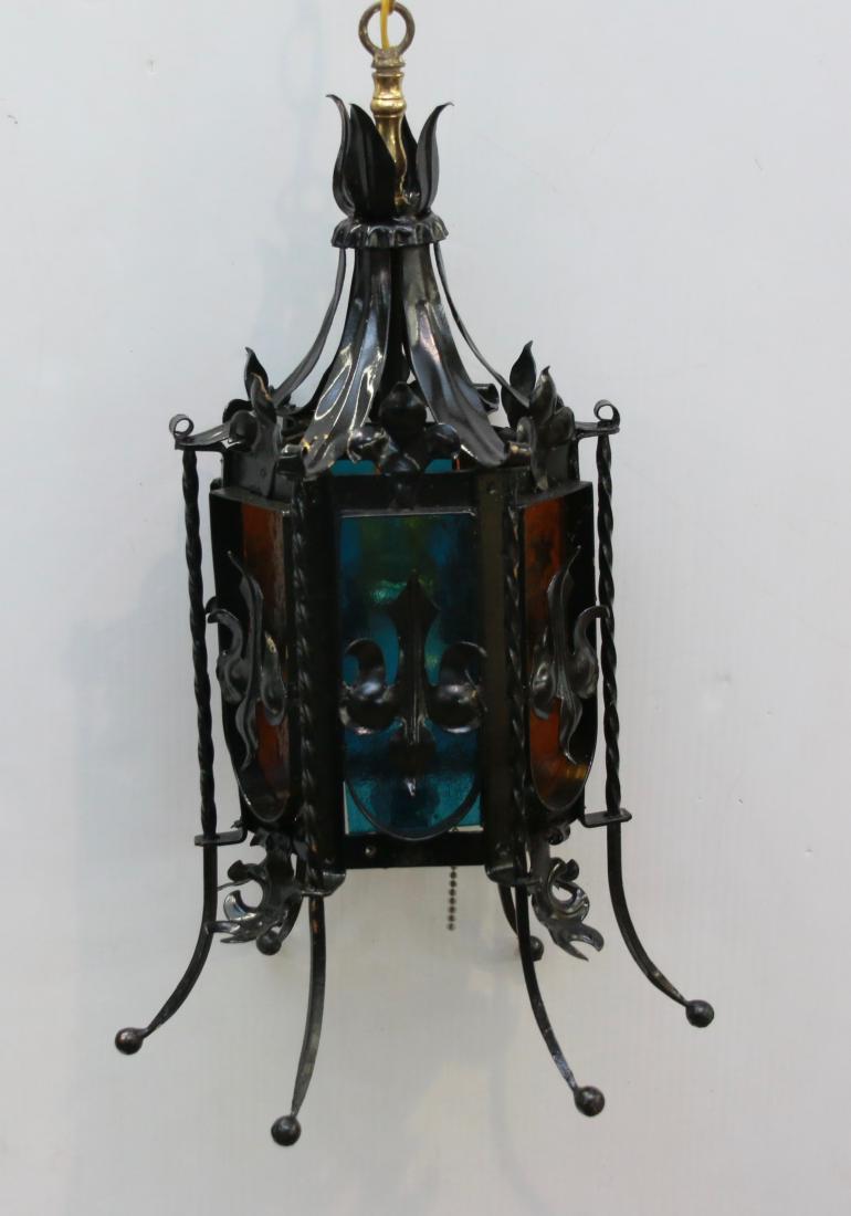 METAL HANGING LIGHT: COLORED GLASS PANELS