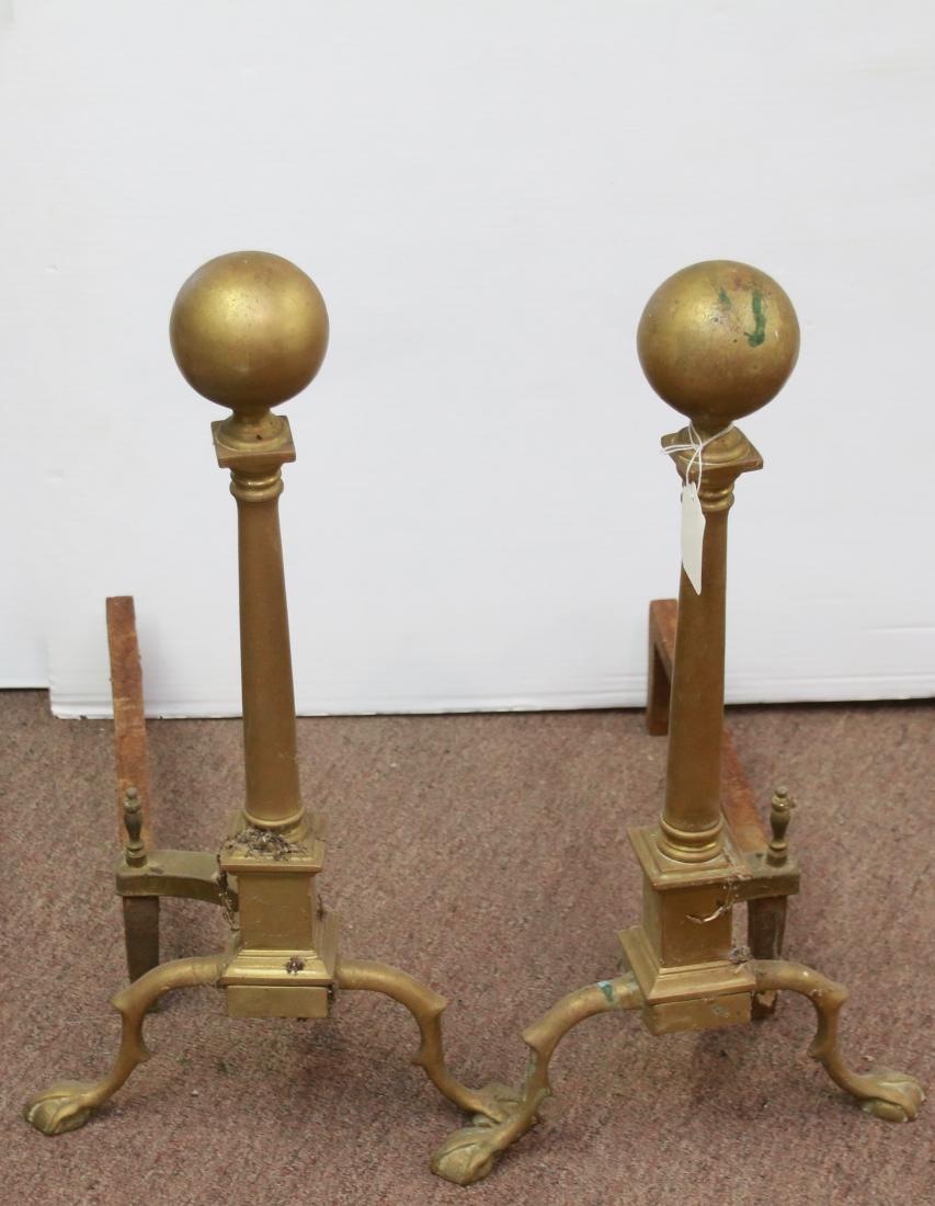 PR. OF BRASS ANDIRONS: PR. OF BRASS ANDIRONS