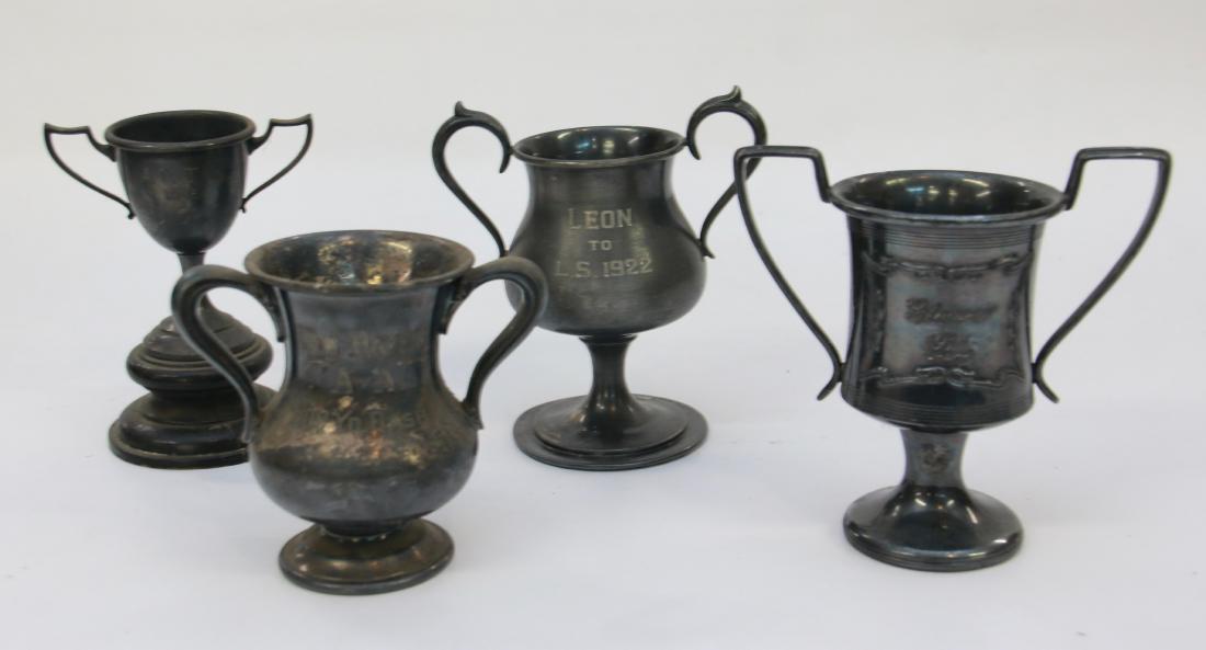LOT OF VINTAGE TROPHIES: (4) INCLUDING - 1915 NEW HAVEN, CT 100 YARD DASH 3RD PLACE, 1917 TROPHY, 1922 LEON TO L.S. AND AHTC 1925 TROPHY