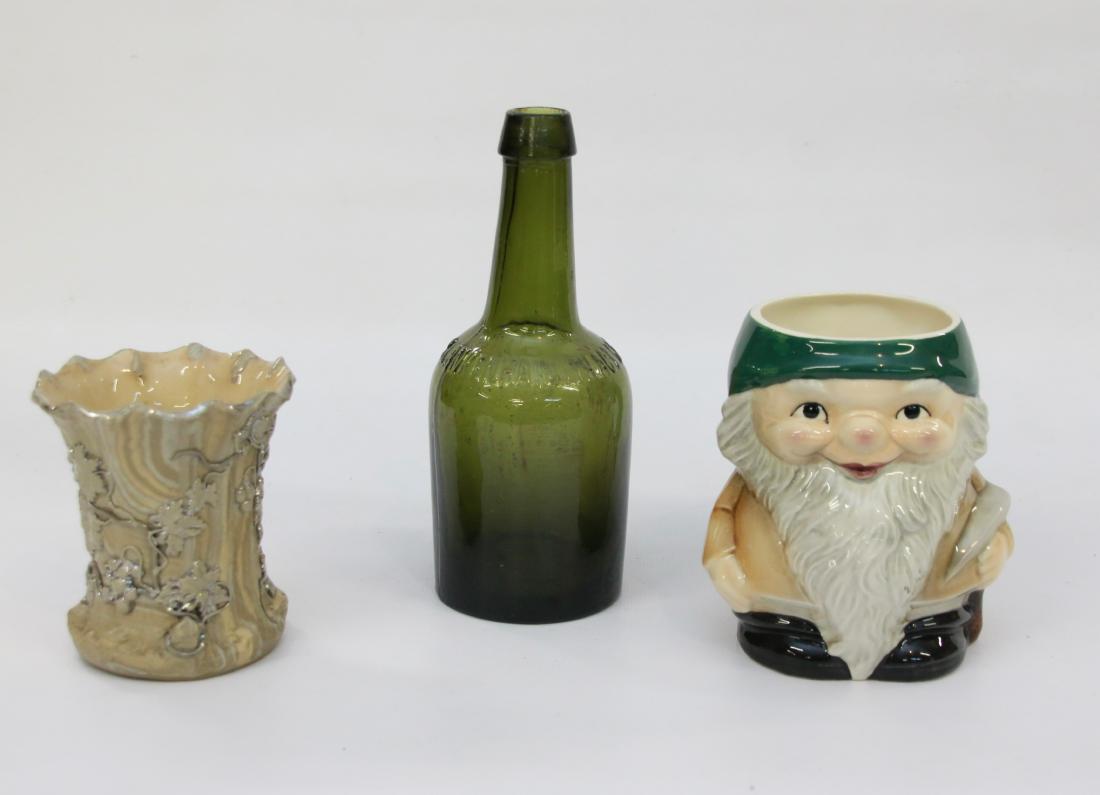 GROUP LOT OF SMALLS: EARLY GREEN GLASS GERMAN BEER BOTTLE, GOEBEL WEST GERMAN MUG, AND VILLEROY AND BOCH VASE