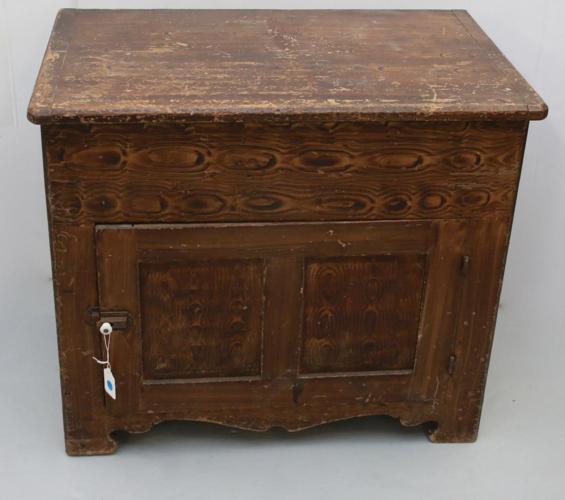 PAINTED DRY SINK: GRAIN PAINTED DRY SINK WITH LIFT LID OVER DOOR