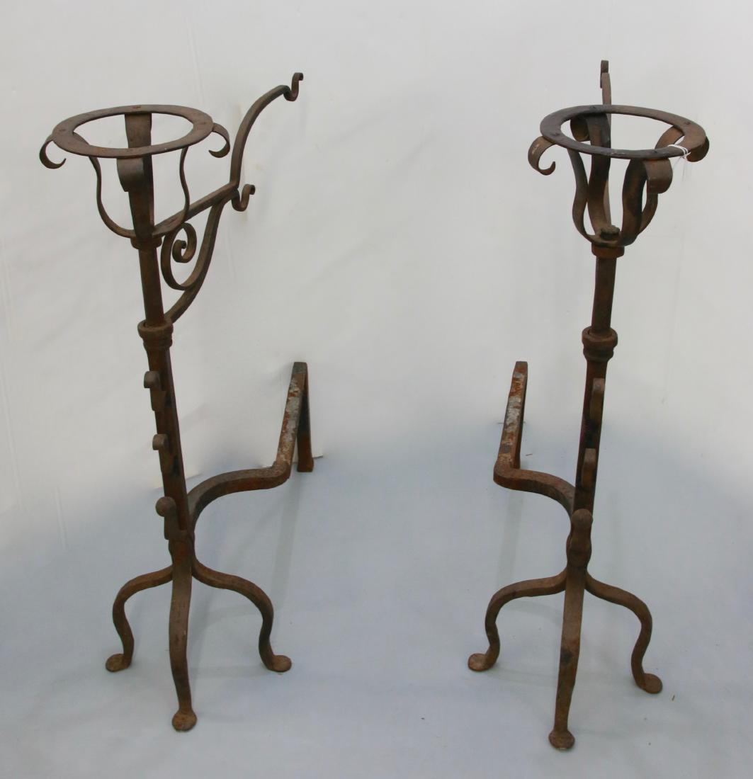 PR. OF WROUGHT IRON ANDIRONS: PR. OF WROUGHT IRON ANDIRONS