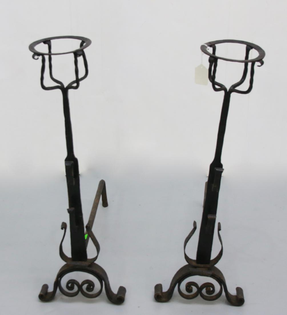 PR. OF WROUGHT IRON ANDIRONS: PR. OF WROUGHT IRON ANDIRONS